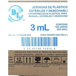 JERINGA HIPODÉRMICA 3ML SIN AGUJA DL caja con 100