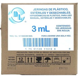 JERINGA HIPODÉRMICA 3ML SIN AGUJA DL caja con 100