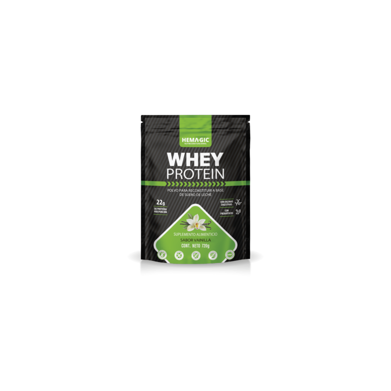 Whey Protein sabor vainilla Bolsa con 720 g (malteada alta en proteína 22g)